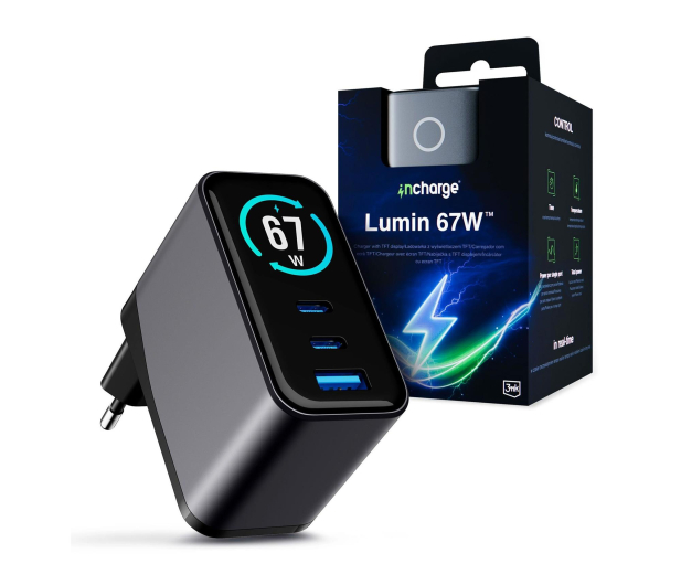 3MK Ładowarka sieciowa incharge® Lumin 67W™ 2 x USB-C + USB 5903108705295 - 1488541 - zdjęcie